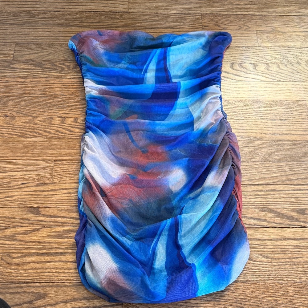 Princess Polly Strapless Dress in Blue and Red Size 6